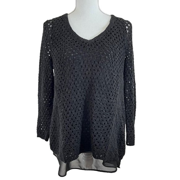 Lucky Brand Sweaters - Lucky Brand Sheer Lined Open Knit Sweater Womens Medium Long Sleeve Back Slit